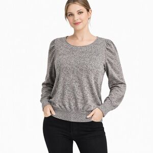 Mauve Gray Puff-Sleeve Knit Sweater